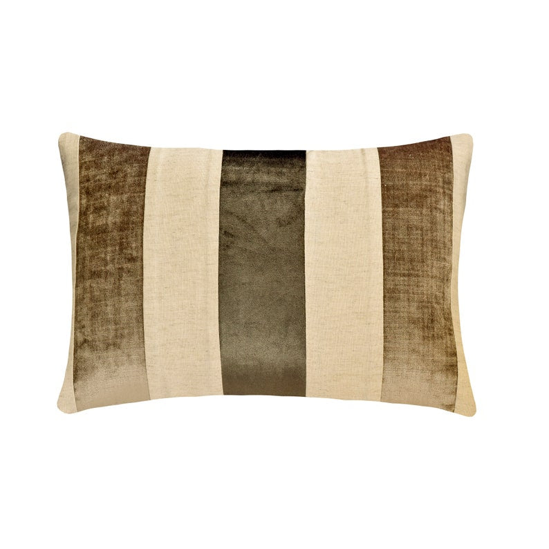 Swathe Beige - Beige Velvet & Linen Lumbar Pillow Cover