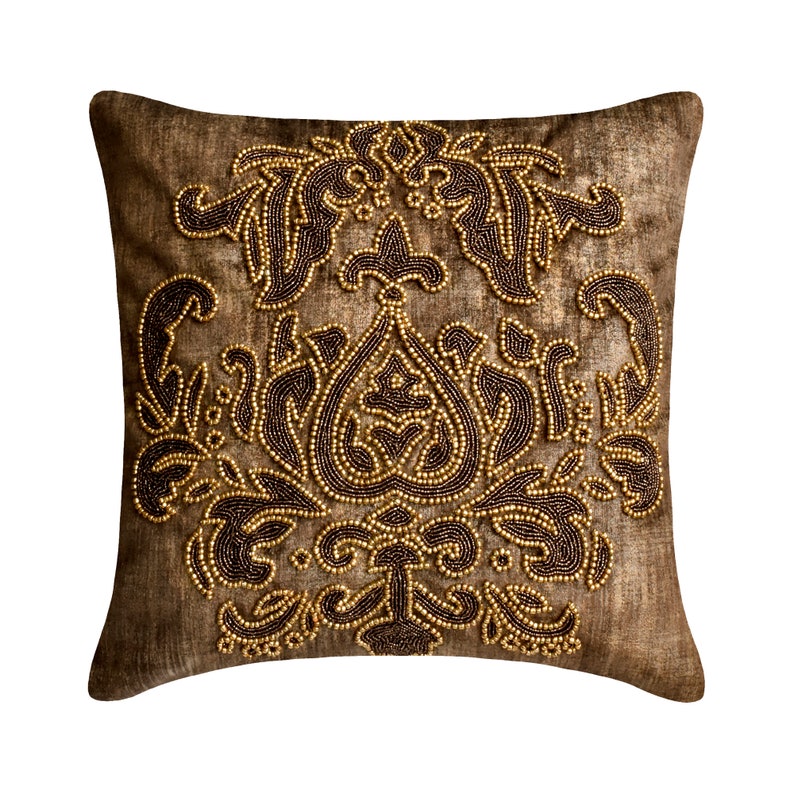 Aureate Ivory - Gold Velvet Throw Pillow Cover