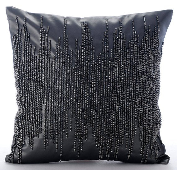 Charcoal Spill - Charcoal Gray Velvet Throw Pillow Cover