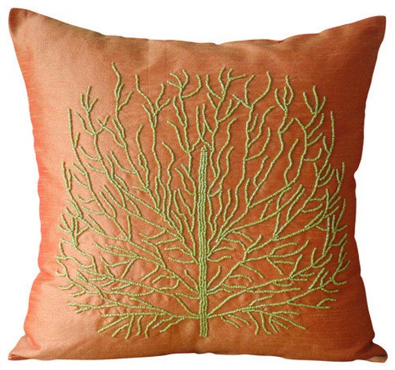 Tree Of Joy - Deep Red Art Silk Throw Pillow Cover