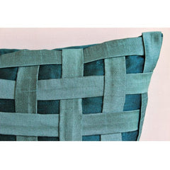 Peacock Green N Teal Basket Weave - Teal Blue Art Silk Throw Pillow Cover