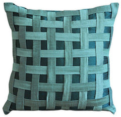 Peacock Green N Teal Basket Weave Pillow Cover
