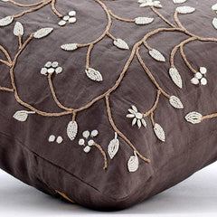 Pearl Aroma - Brown Cotton Linen Throw Pillow Cover