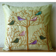 Pigeon Love - Lime Green Art Silk Decorative Euro Sham