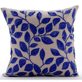 Rainy Blue Leaves - Mocha Cotton Linen Decorative Euro Sham