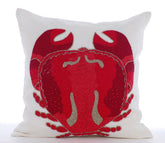Red Crab Craze - Red Cotton Linen Decorative Euro Sham