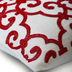 Red Encrusted - Red Cotton Linen Throw Pillow Cover