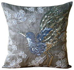Colorful Birdy - Pink Art Silk Throw Pillow Cover