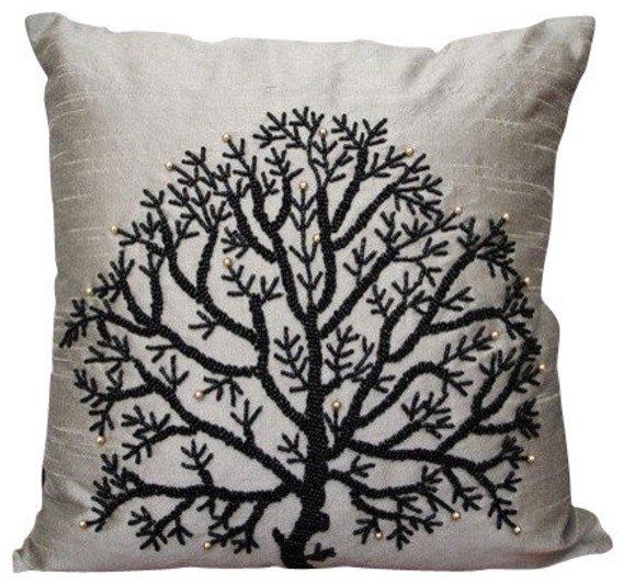 Tree Of Faith - Gray Art Silk Decorative Euro Sham