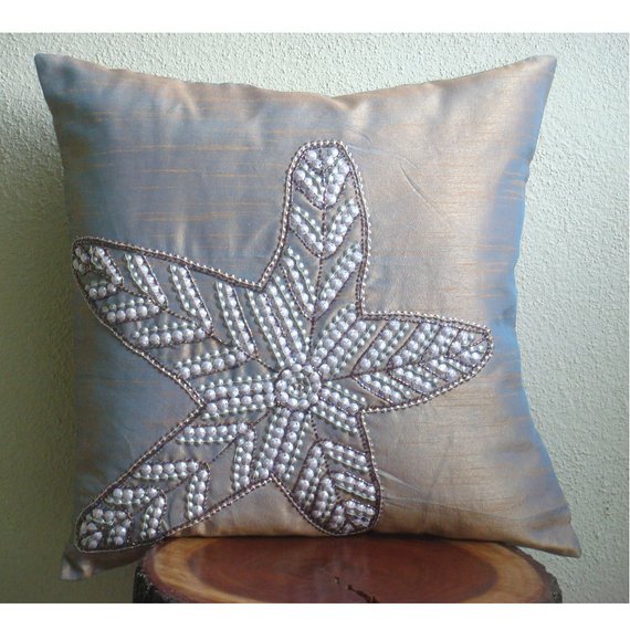 Starfish Sparkle - Two Tone Orange Purple Art Silk Throw Pillow Cover