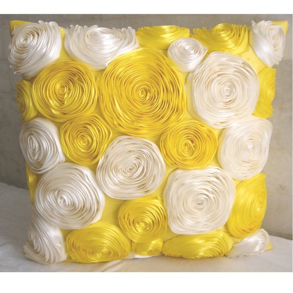 Sunny Yellow Blooms - Yellow Art Silk Throw Pillow Cover