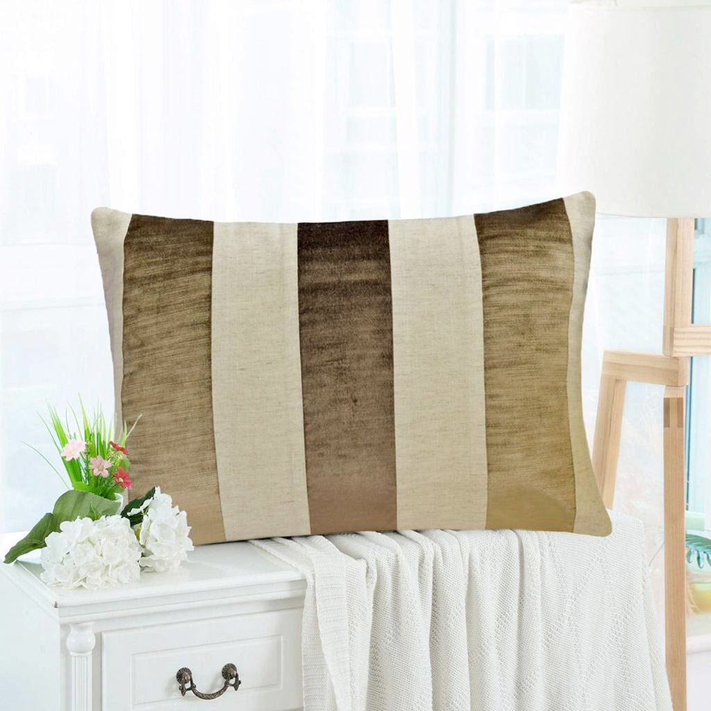 Swathe Beige - Beige Velvet & Linen Lumbar Pillow Cover