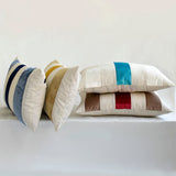 Swathe Turquoise - Blue Linen & Velvet Lumbar Pillow Cover