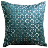 Teal N Silver Rings - Teal Blue Art Silk Decorative Euro Sham