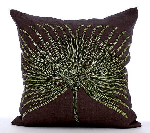 Together We Grow - Brown Cotton Linen Decorative Euro Sham