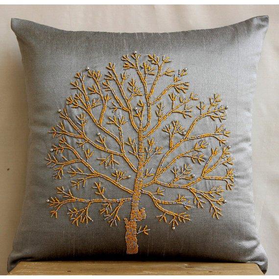 Tree Of Faith - Gray Art Silk Decorative Euro Sham