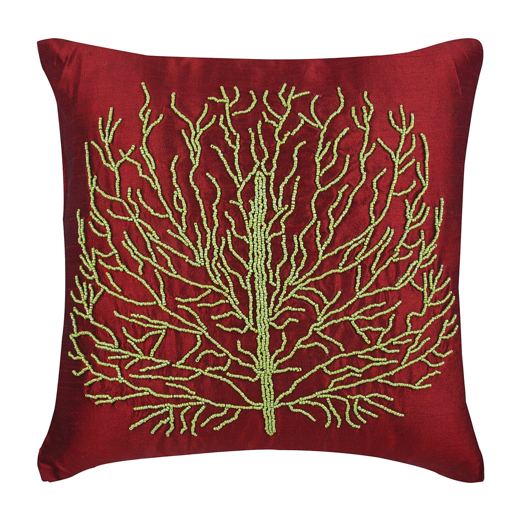 Tree Of Joy - Deep Red Art Silk Decorative Euro Sham