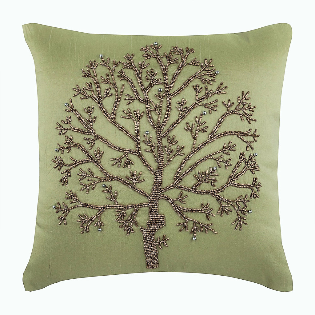 Tree Of Life - Green Art Silk Decorative Euro Sham