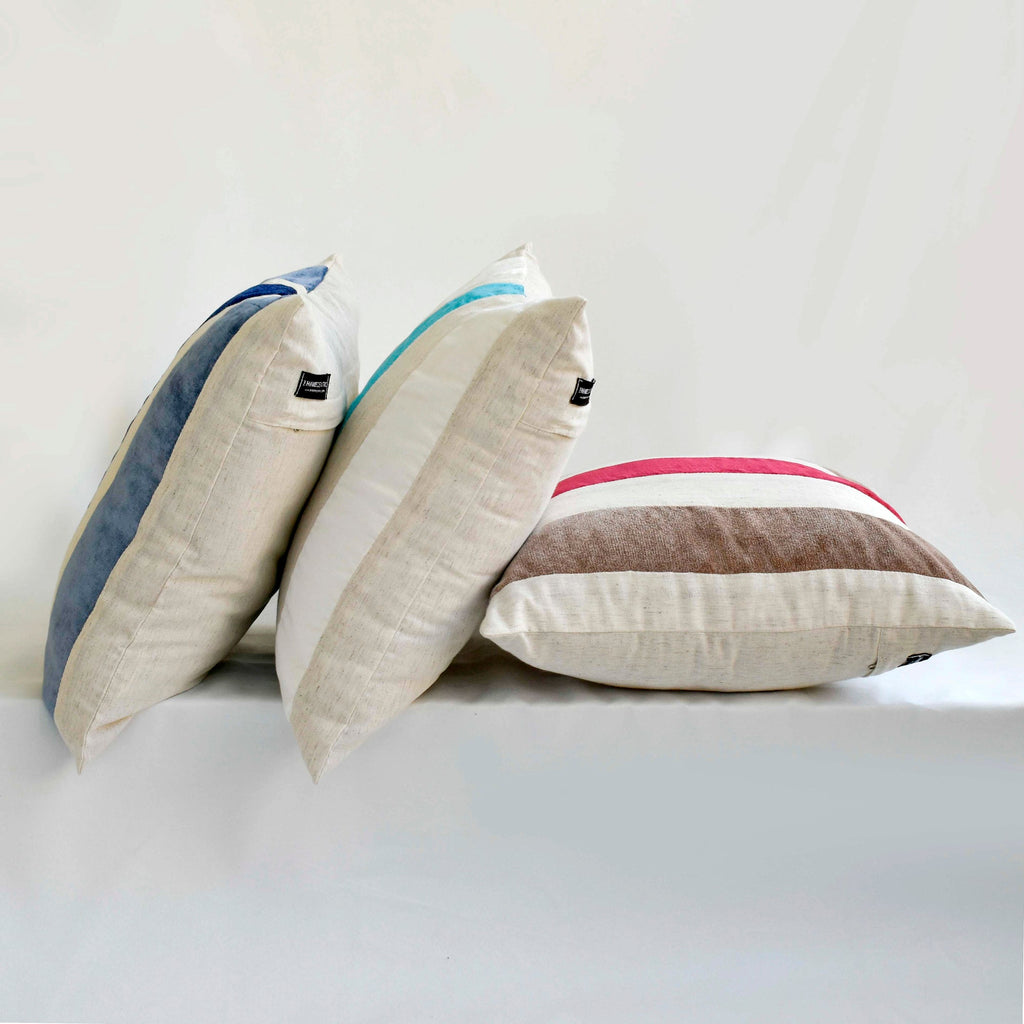 Velvet Band Gold - Gold Velvet & Linen Throw Cushion Cover