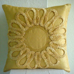 We All Blossom - Gold Art Silk Decorative Euro Sham