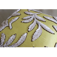White Leaves - Yellow Art Silk Throw Pillow Cover