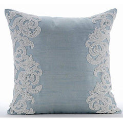 White Waters - Light Blue Art Silk Decorative Euro Sham