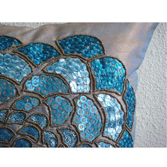 Wild Flower - Two Tone Orange Blue Art Silk Throw Pillow Cover
