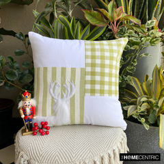 Reindeer Check - Green Cotton Decorative Throw  Cushion Cover