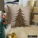 Glittering Pine - Gold Linen Decorative  Throw Cushion Cover