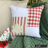 Snowflake Check - Red Cotton Christmas Snowflake Throw Cushion Cover