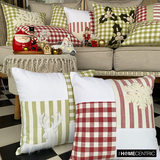 Snowflake Check - Red Cotton Christmas Snowflake Throw Cushion Cover