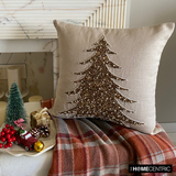 Glittering Pine - Gold Linen Decorative  Throw Cushion Cover