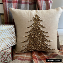 Glittering Pine - Gold Linen Decorative  Throw Cushion Cover