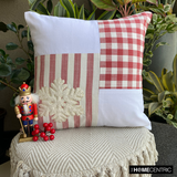 Snowflake Check - Red Cotton Christmas Snowflake Throw Cushion Cover