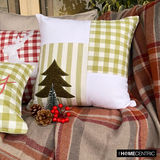 Xmas Tree Check - Green Cotton Checkered Decorative Throw  Cushion Cover