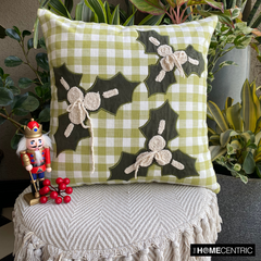 Mistle Bliss - Green Cotton Decorative  Throw Cushion Cover