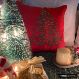 Xmas Evergreen - Red & Green Cotton Linen Decorative Throw  Cushion Cover