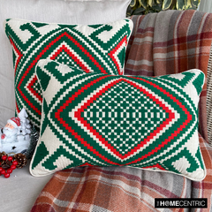 Moorish Noel - Red & Green Jacquard Decorative Throw Cushion Cover