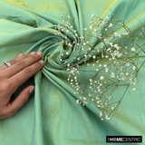 Sea Blue, Gold Silk Dupioni Fabric By The Metre