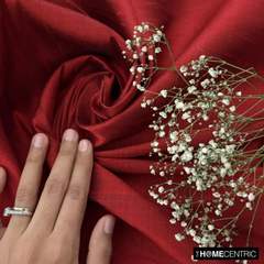 Deep Red 100% Pure Silk Dupioni Fabric By The Metre