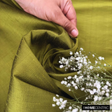 Olive Green 100% Pure Silk Dupioni Fabric By The Metre