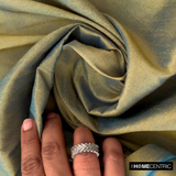 Gold And Turquoise Blue Art Silk / Faux Silk Fabric By The Metre