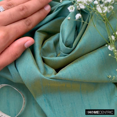 Aqua And Yellow Art Silk / Faux Silk Fabric By The Metre