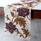 Brown Floral - Silk Dupioni Ivory, Gold, Purple Decorative Table Runners