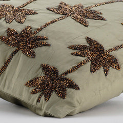 Brown Lotus Dreams - Sage Green Taffeta Throw Pillow Cover