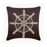 Sailboat Wheel - Brown Linen Throw Pillow Cover