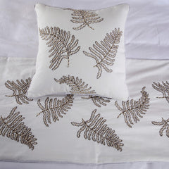 Fern Blossom - Linen White Decorative Bed Runner and Cushion Cover