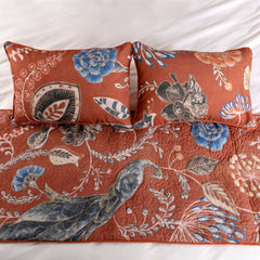 Peacock Soiree - Linen Rust or Orange Decorative Bed Runner and Cushion Cover