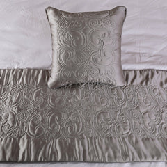 Silver Soft - Silver Satin Decorative Bed Runner and Cushion Cover