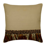 Falling Feathers - Beige Linen Throw Cushion Cover